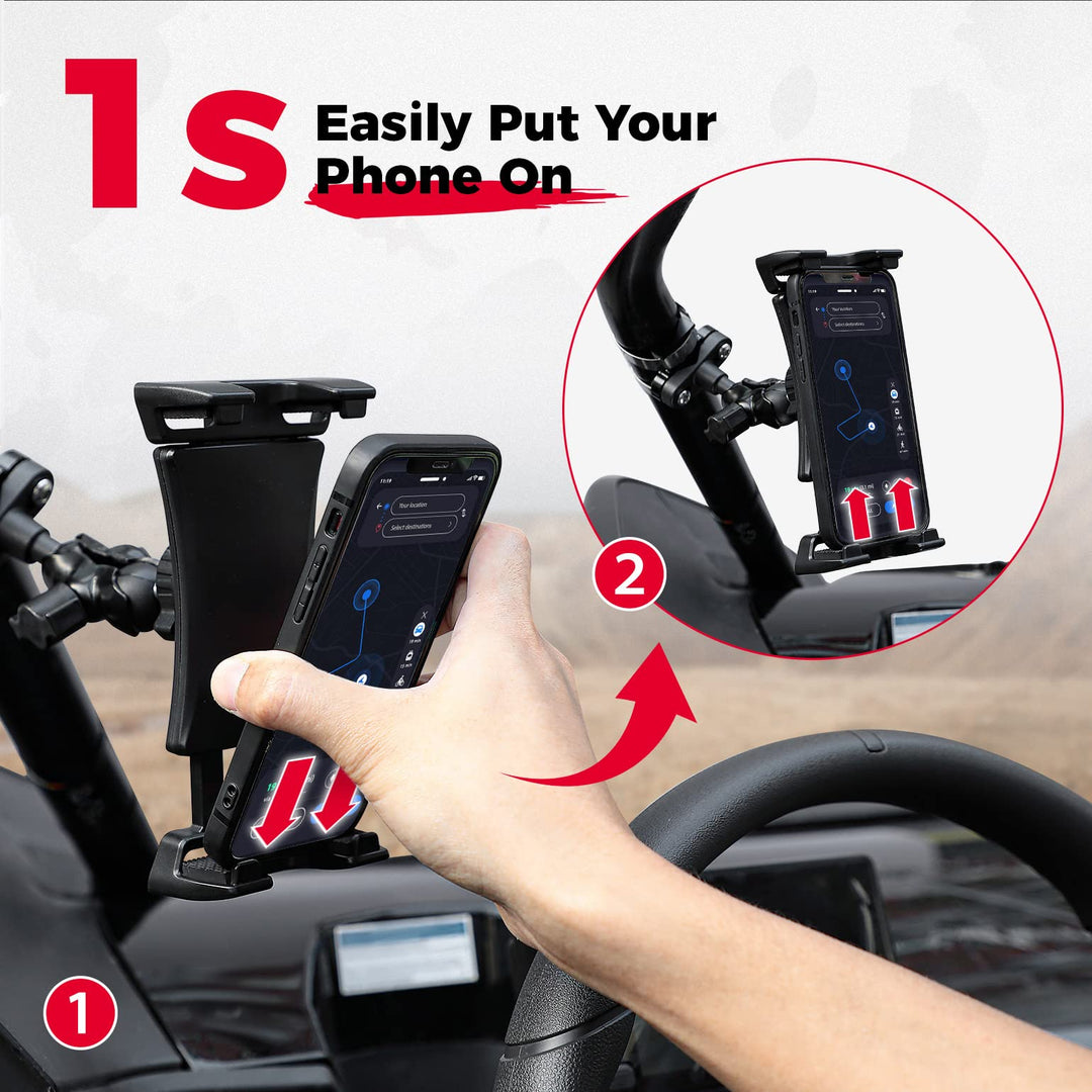 Universal Phone Holder 360°Adjustable with Button Lock For 0.6-1.25"/1.5-1.75" Roll Bar - Kemimoto