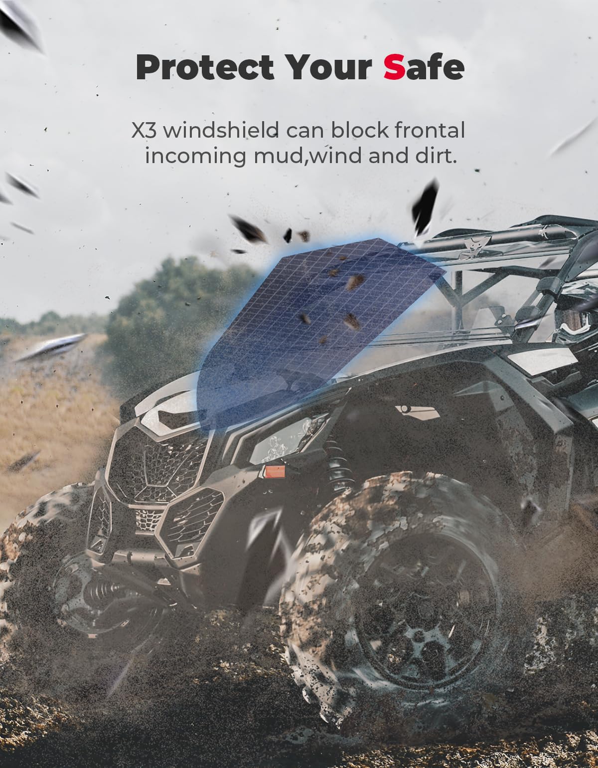 3-Piece PC Front Full Windshield for Can-Am Maverick X3/MAX - Kemimoto