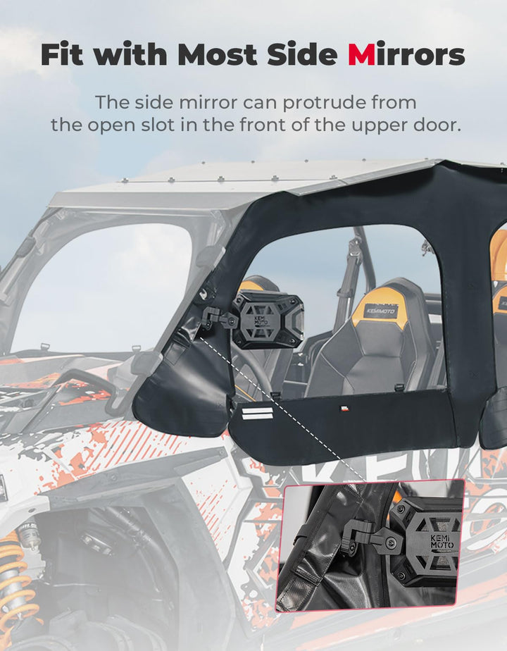 Soft Cab Enclosure Upper Doors, Waterproof Heavy-Duty Snaps Hold 4 Side Windows Fit 2014+ Polaris RZR XP - Kemimoto