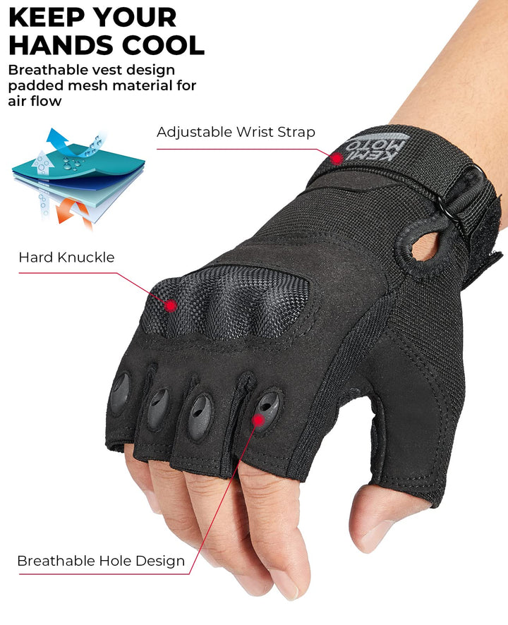 Fingerless Motorcycle Gloves for Training Shooting Hunting Hiking Camping - Kemimoto