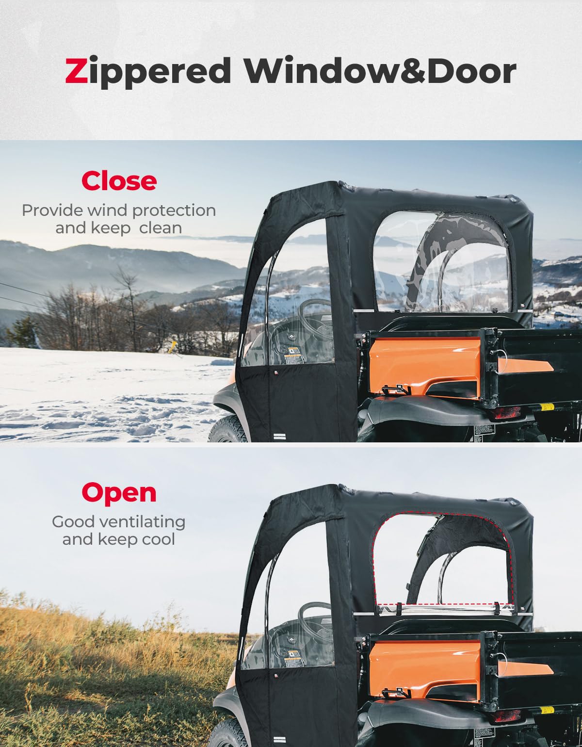 Soft Cab Enclosure Doors & Rear Soft Windshield for Kubota RTV - Kemimoto