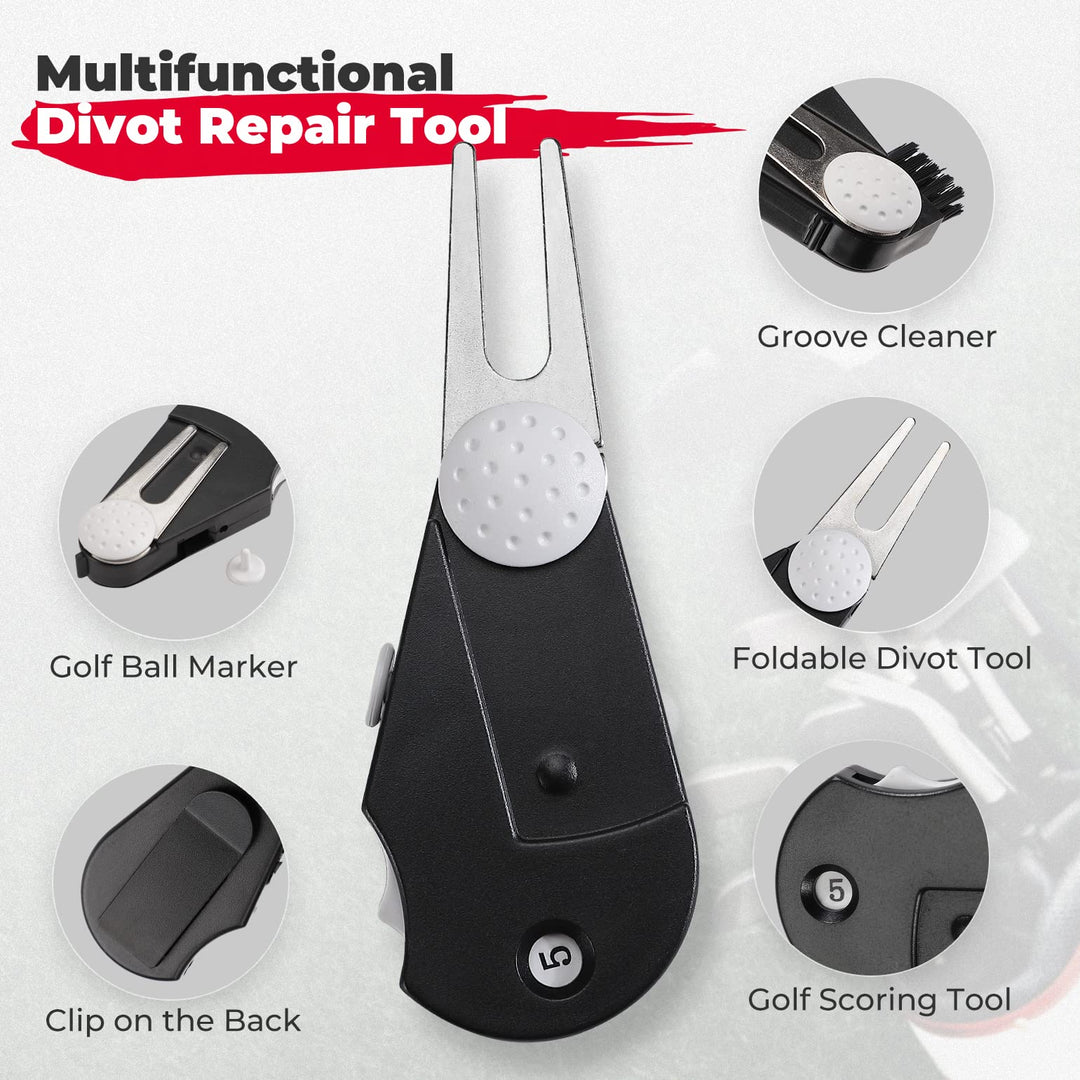 Portable Golf Ball Waist Bag with Foldable Divot Repair Tool - Kemimoto