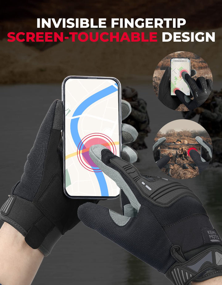 Motorcycle Touchscreen Gloves with Rubber Guard - Kemimoto