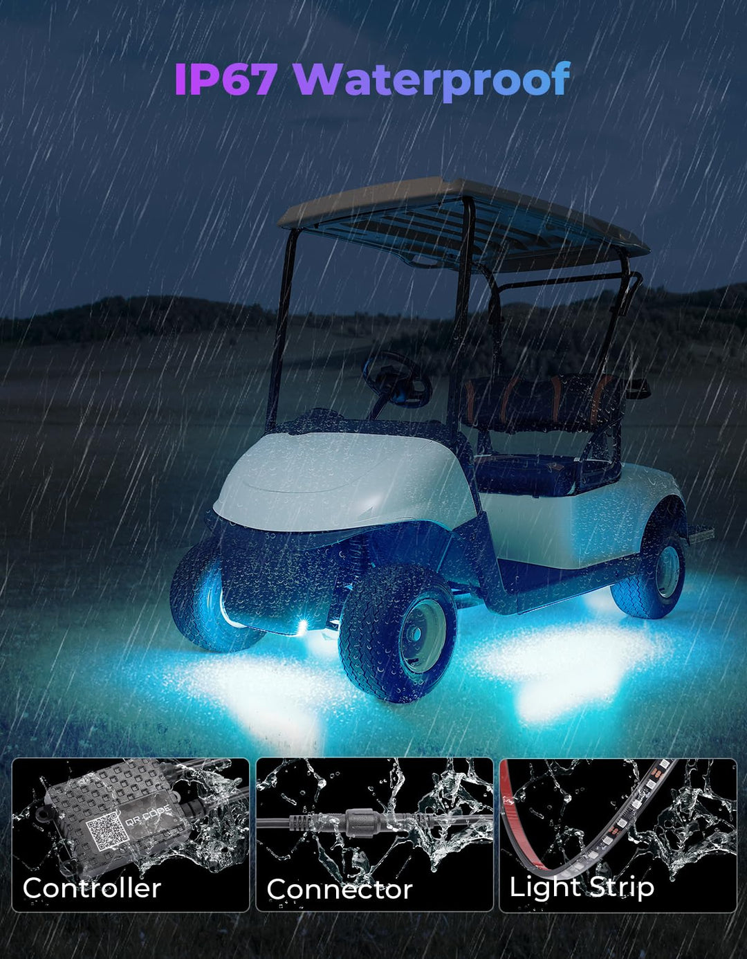 4PCS Golf Cart Underglow LED Light Strip Kit - Kemimoto