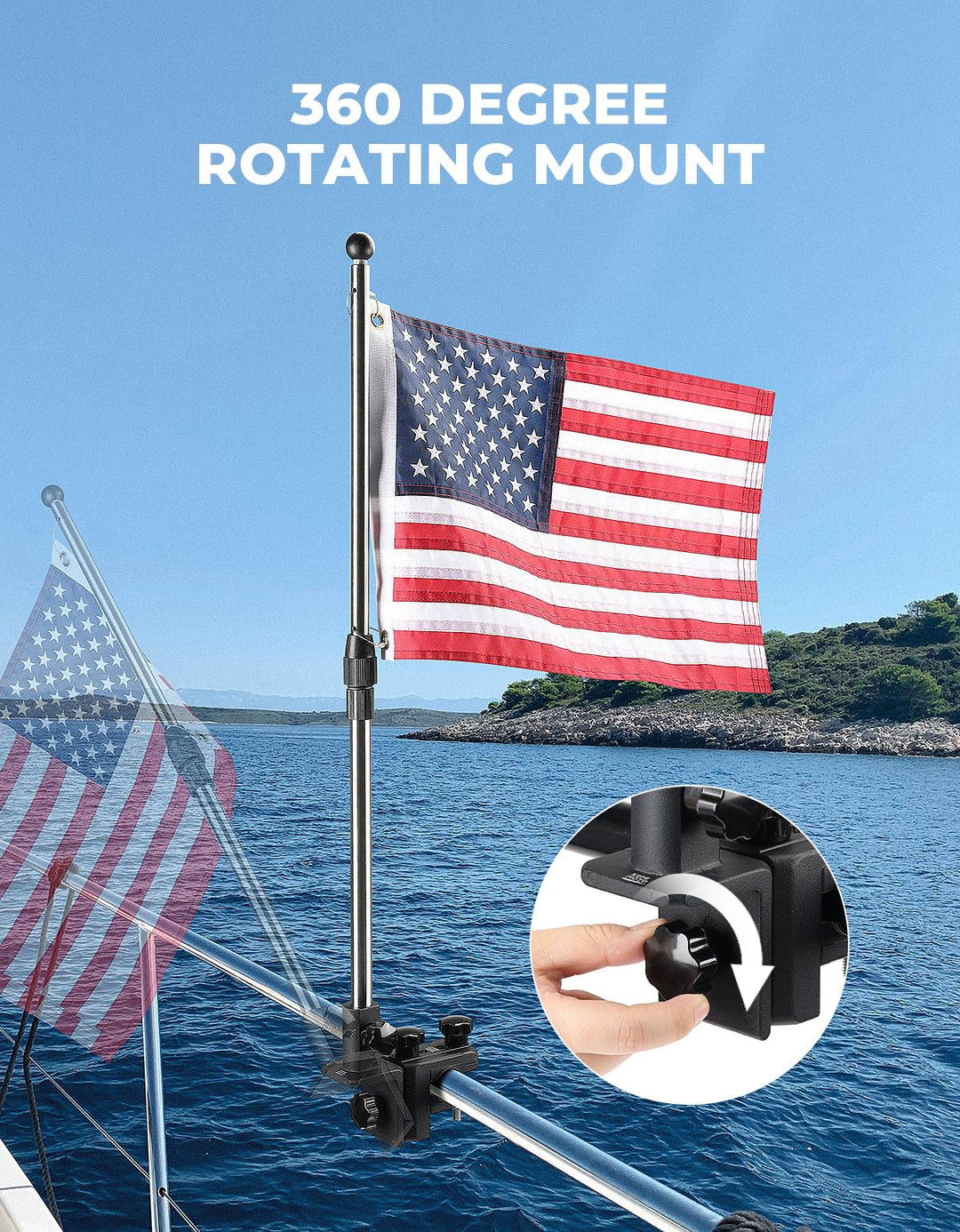 18''x 11.8'' Adjustable American Boat Flag with Pole - Kemimoto