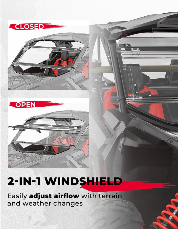 Upgraded Scratch Resistant Flip Windshield for Can-Am Maverick X3/X3 MAX - Kemimoto