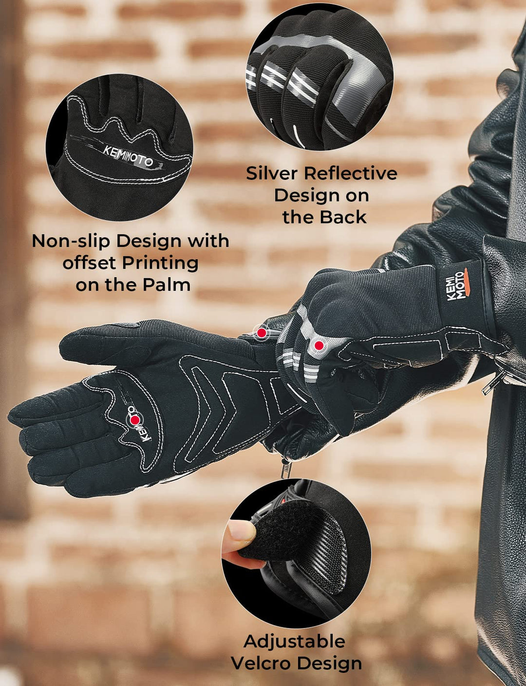 Motorcycle Gloves with Built-in Shell, Touchscreen Riding Gloves with Hard Knuckle - Kemimoto