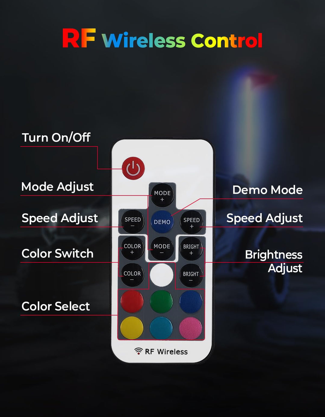 LED Whip Lights for ATV/UTV/RZR (5FT & RGB - 1PC) - Kemimoto