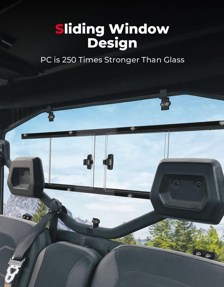 Rear Windshield with Sliding Panel for Can-Am Defender HD5/8/10 - Kemimoto