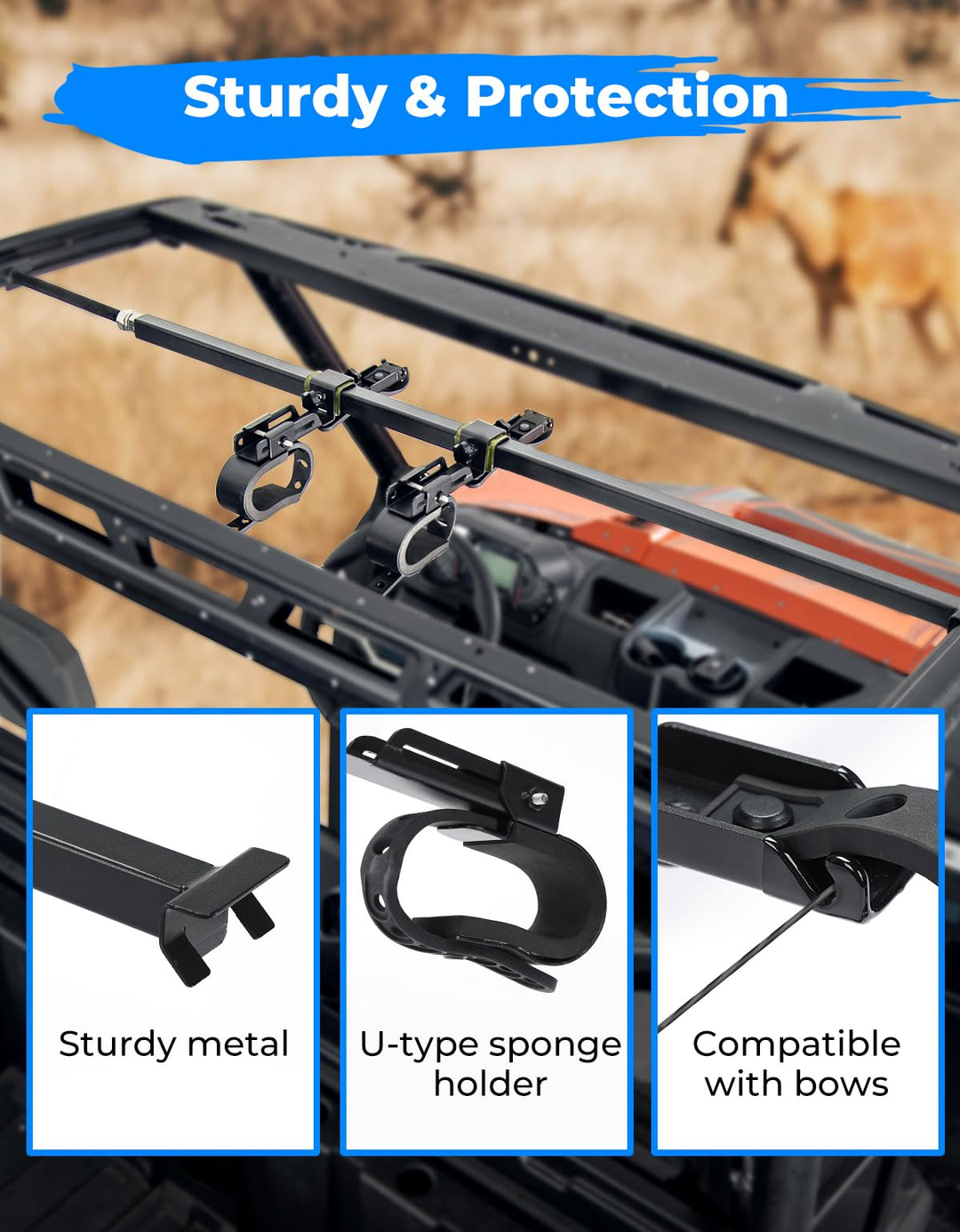 UTV Overhead Adjustable Gun Holder Carrier Mount - Kemimoto