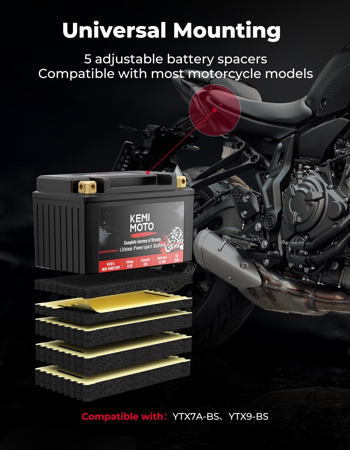 E VＡ 12v 4Ah LiFePO4 Lithium Battery for Motorcycle/ Lawn Mower/ ATV