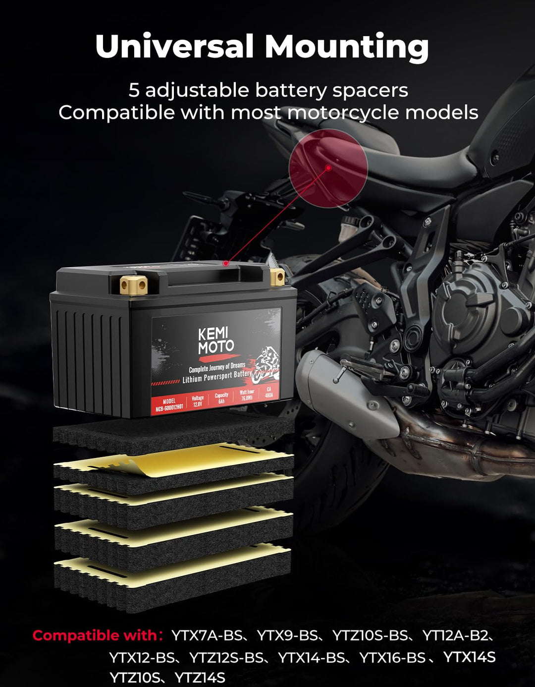 MOUDENSKAY Batterie Lithium Moto 12V Lithium Powersports Batterie avec  BMS,LiFePO4 Batterie de démarrage moteur pour  motos,ATV,UTV,Scooter,Motoneige,4 Wheeler,et plus(YTX5L-BS 3AH 300CCA) :  : Auto et Moto
