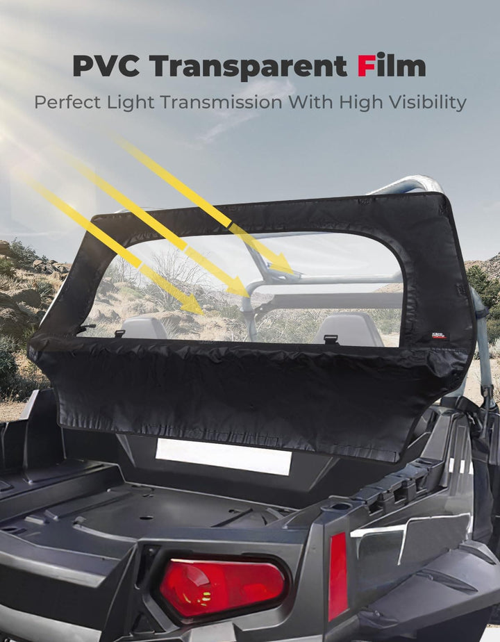 UTV Rear Windshield with Zipper for Polaris RZR 570, RZR Trail 570, 800, S 800, 900 - Kemimoto