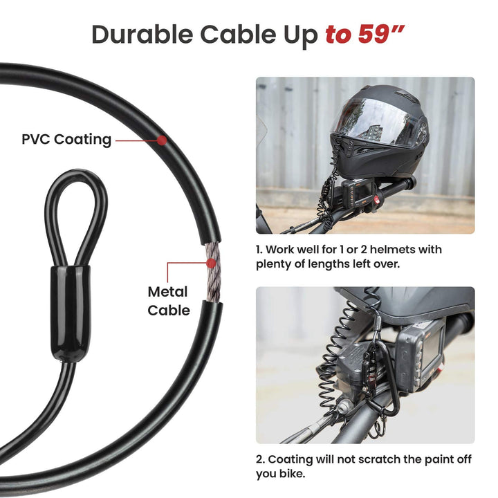 Motorcycle Helmet Lock Combination Lock with Cable - Kemimoto