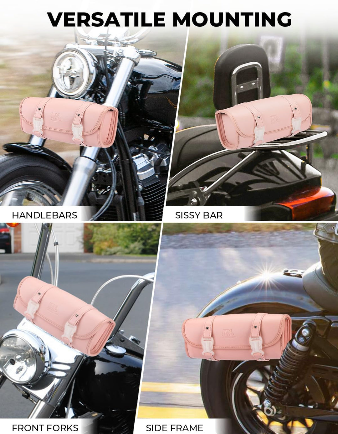 Motorcycle Fork Bag, PU Leather Roll Bag for Sportster Dyna - Kemimoto