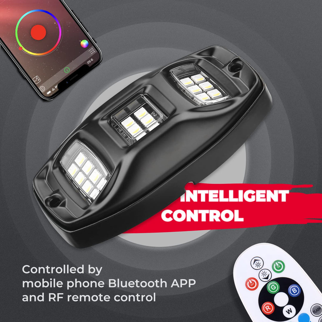 4-8 Pods RGB Rock Light Kit & Spiral Whip Lights for UTV ATV Jeep - Kemimoto