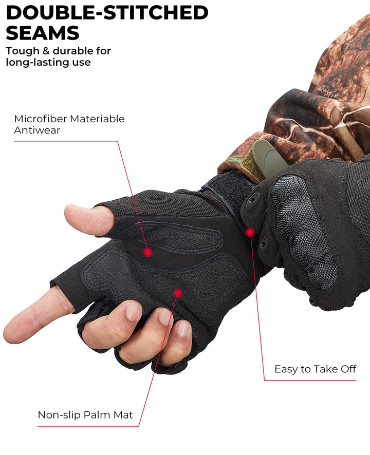 Fingerless Motorcycle Gloves for Training Shooting Hunting Hiking Camping - Kemimoto