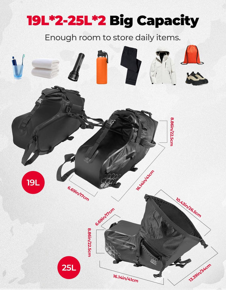 38L Universal Motorcycle Saddlebags for Sportster, Softail, Dyna - Kemimoto