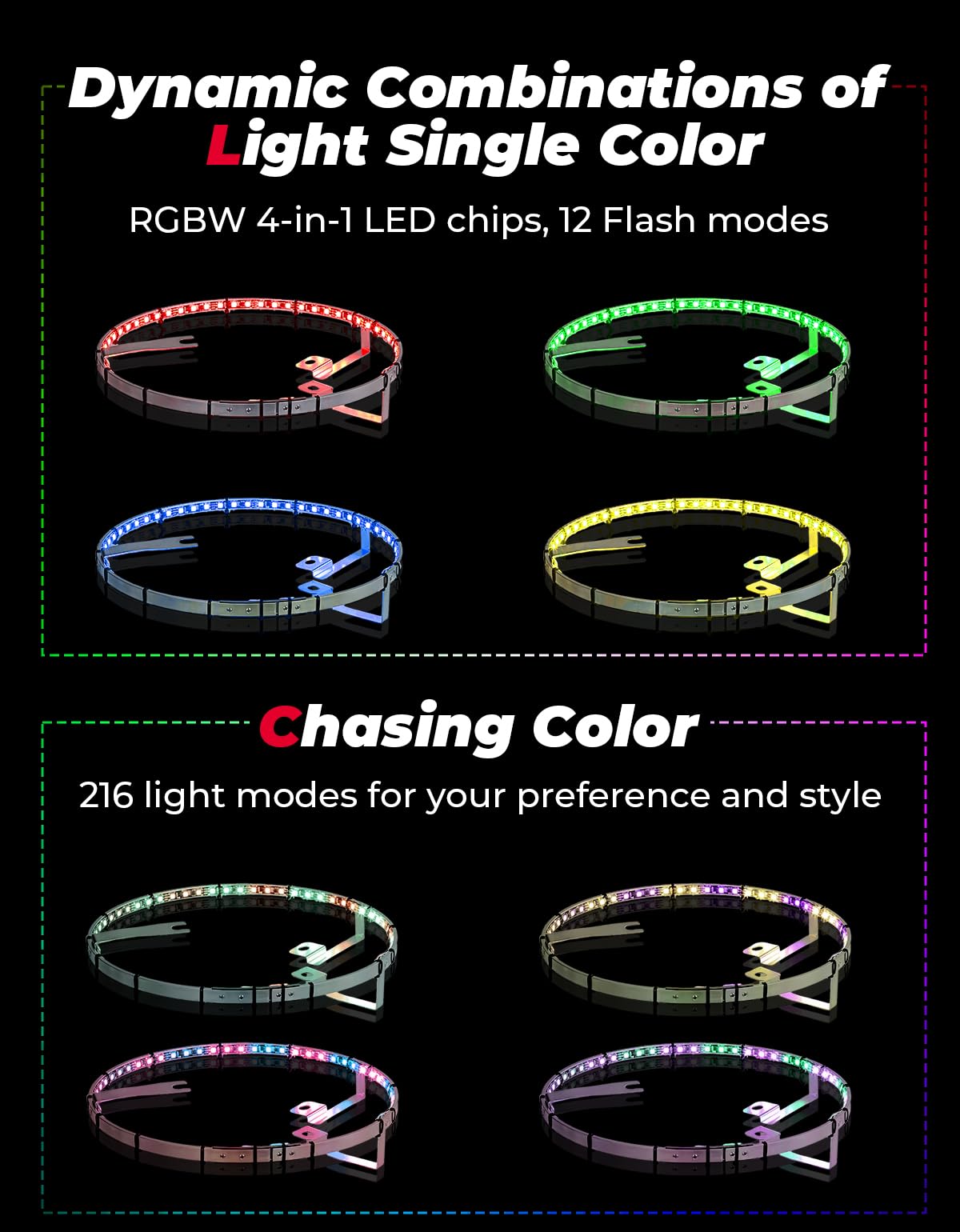 UTV Wheel Ring Lights Kit w/RGB Chasing Color for Polaris RZR PRO XP/4 2020-2024 - Kemimoto