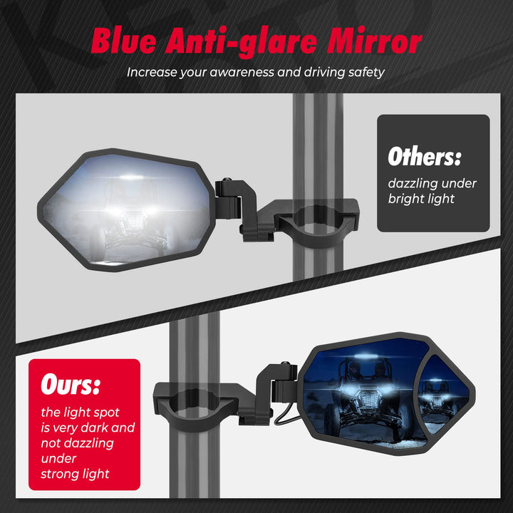 UTV RGB Side Mirror with Dancing and Interior Light for 1.6"-2" Roll Bar