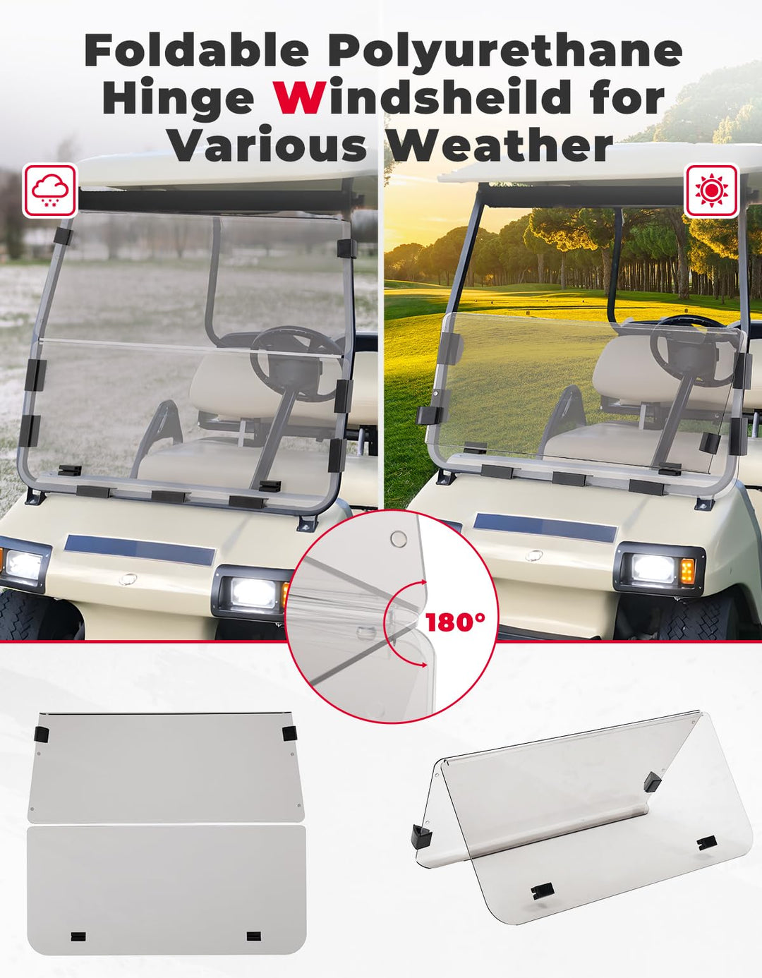 Foldable Windshield for Club Car DS (2000-Up) - Kemimoto