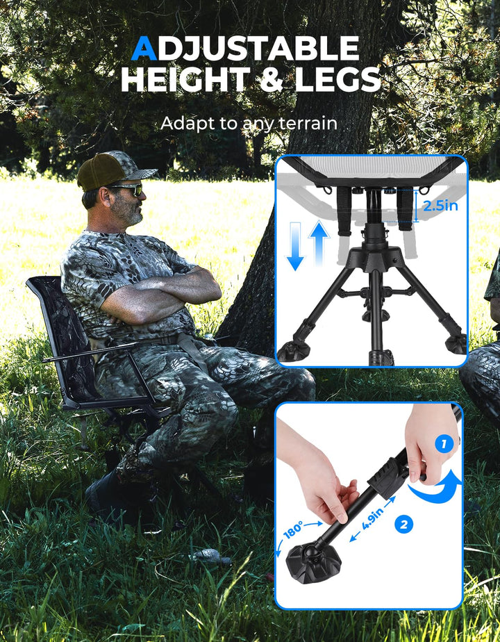 Camo 360 Degree Silent Swivel Blind Hunting Chair - Kemimoto