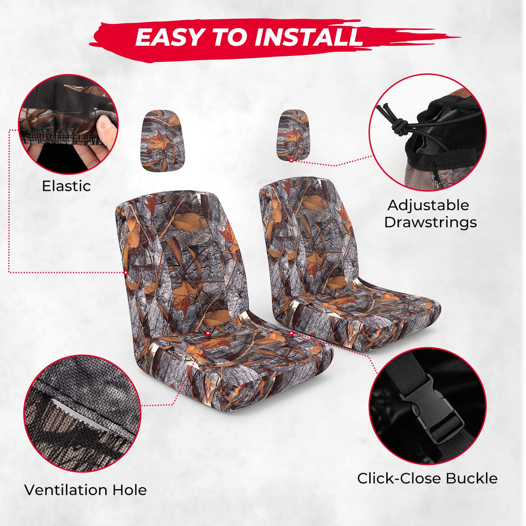 UTV Camo Bucket Seat Cover with Back Seat Cover Fit For Yamaha Rhino - Kemimoto