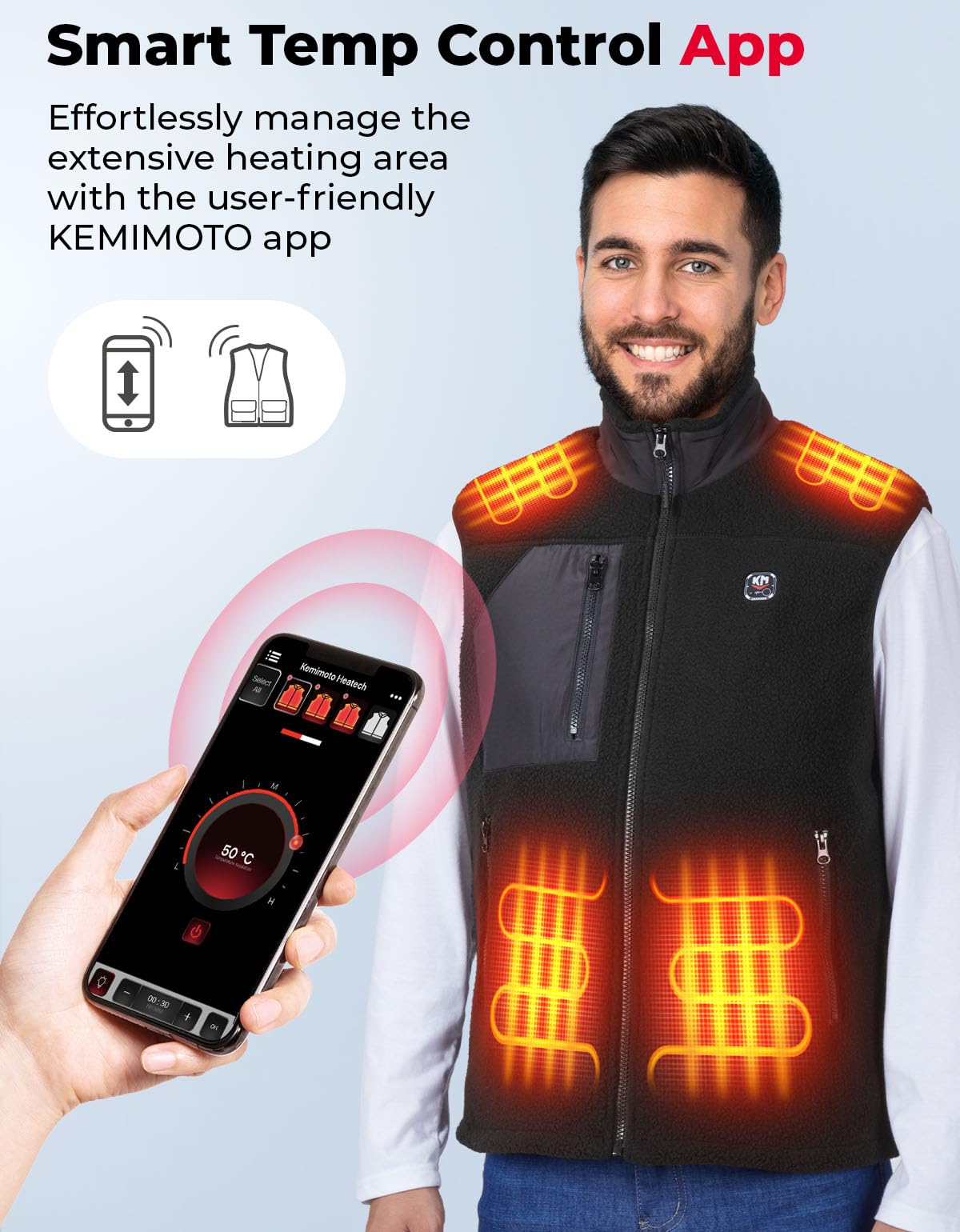Heated Vest by Voice and APP Temp Control with Battery Pack