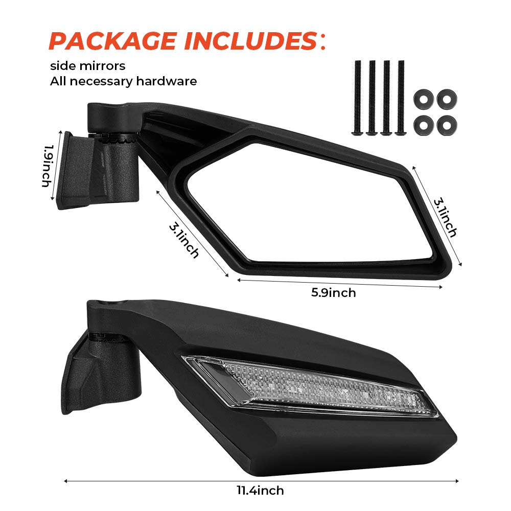 Side Mirrors with Turn Signal Light for Can-Am Maverick X3 - Kemimoto