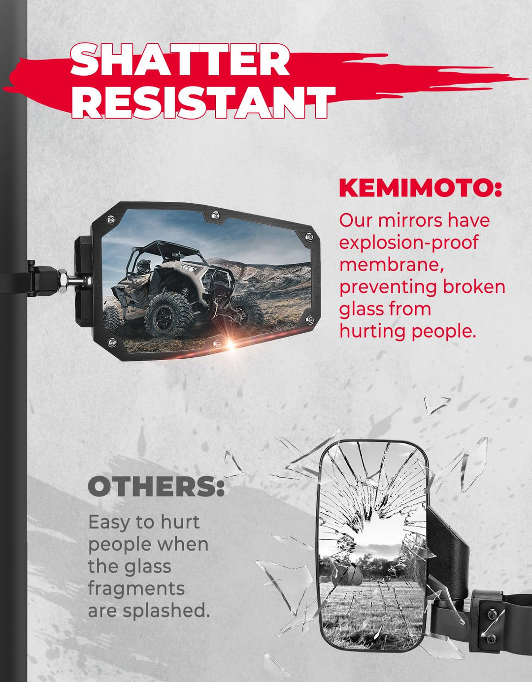 UTV 1.5-1.875 IN Side Mirrors for Polaris/Can-Am/Kawasaki - Kemimoto