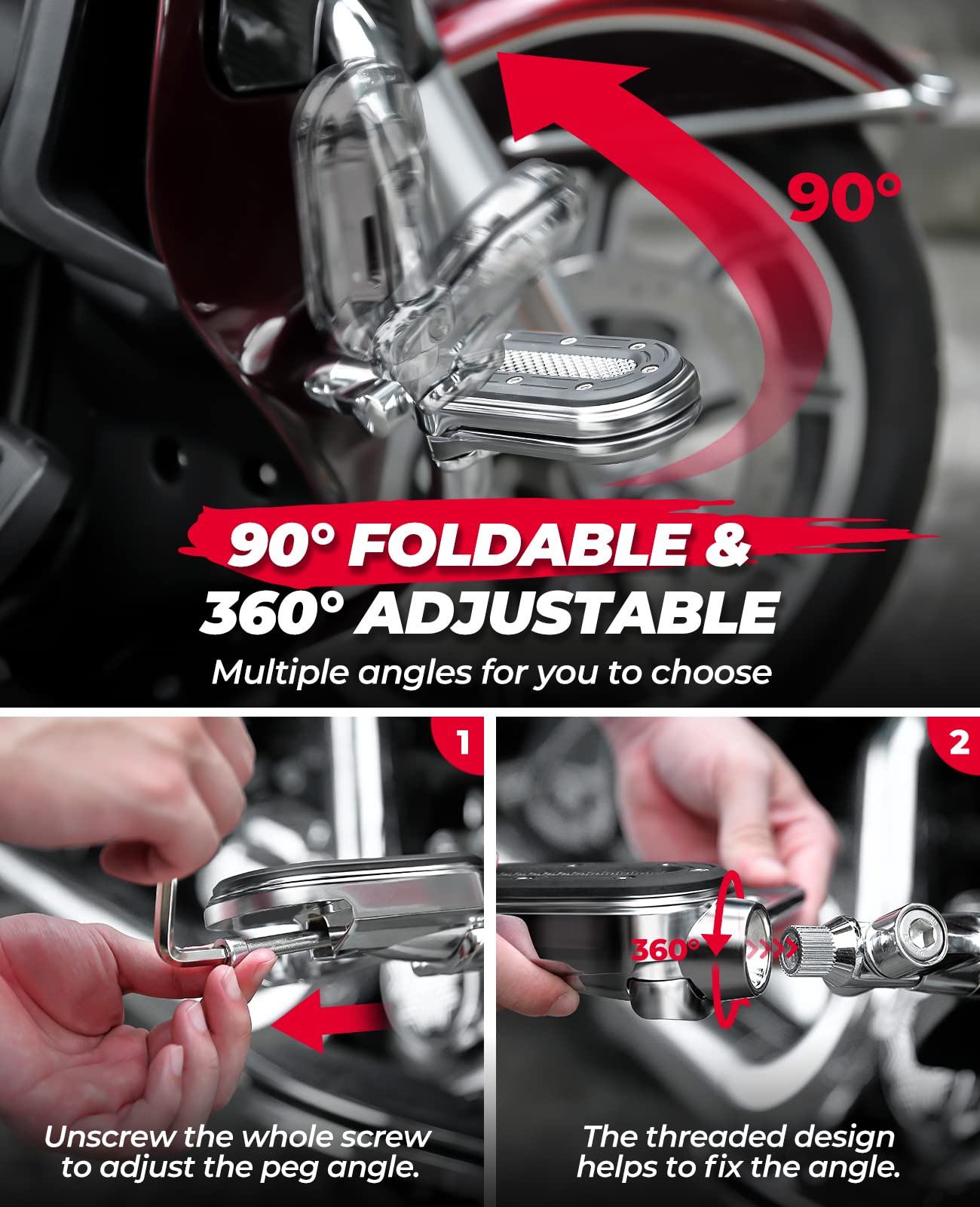 Motorcycle Adjustable Foot Pegs for 1.25