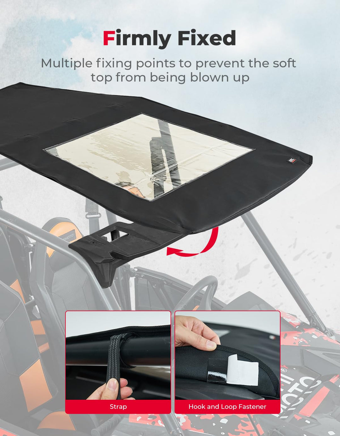 Waterproof Soft Roof Top for Polaris RZR XP 4 1000/4 Turbo / 4 900 - Kemimoto