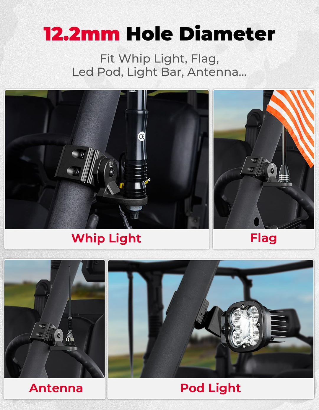 UTV Whip Light Flag Mounts fit Pro-Fit Cage - Kemimoto