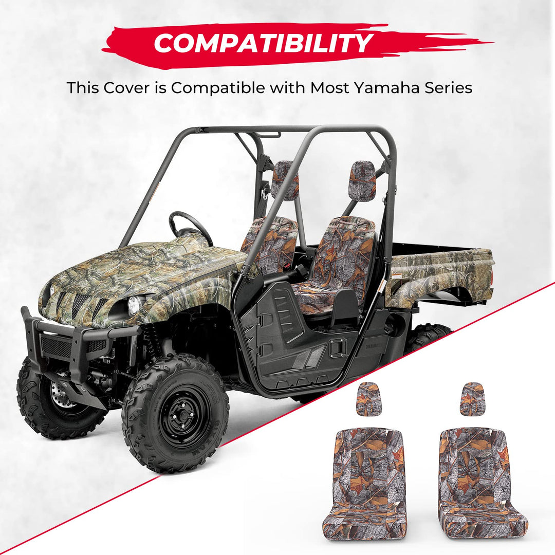 UTV Camo Bucket Seat Cover with Back Seat Cover Fit For Yamaha Rhino - Kemimoto