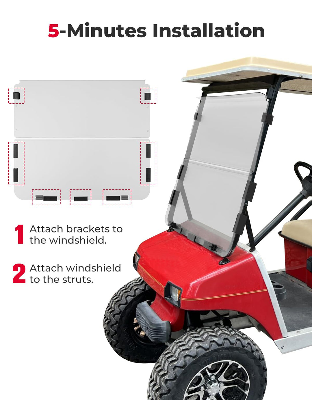 Foldable Windshield for Club Car DS (1982-2000) - Kemimoto