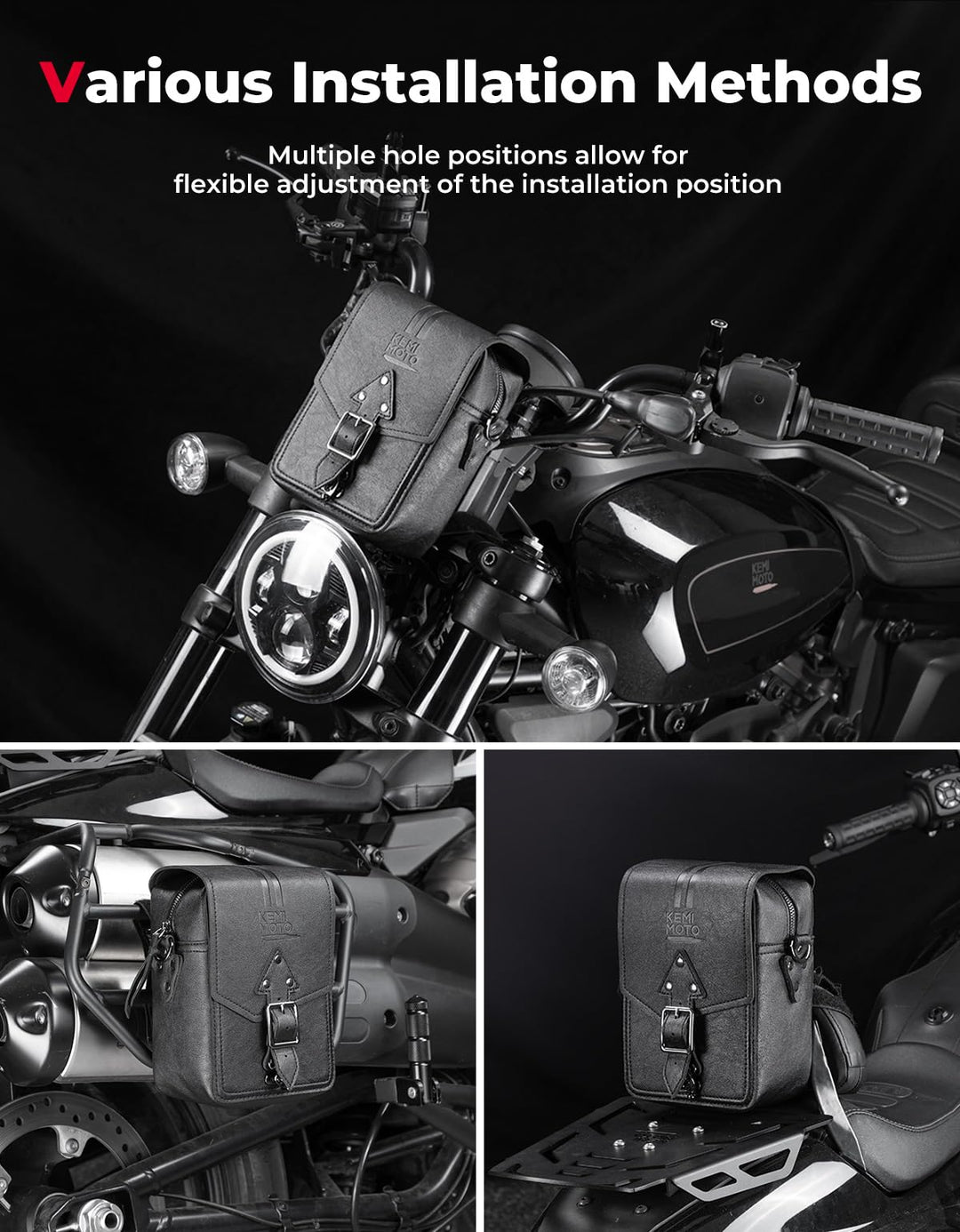 Handlebar T-Bar Bag for Cruiser Softail Dyna Sportsters - Kemimoto