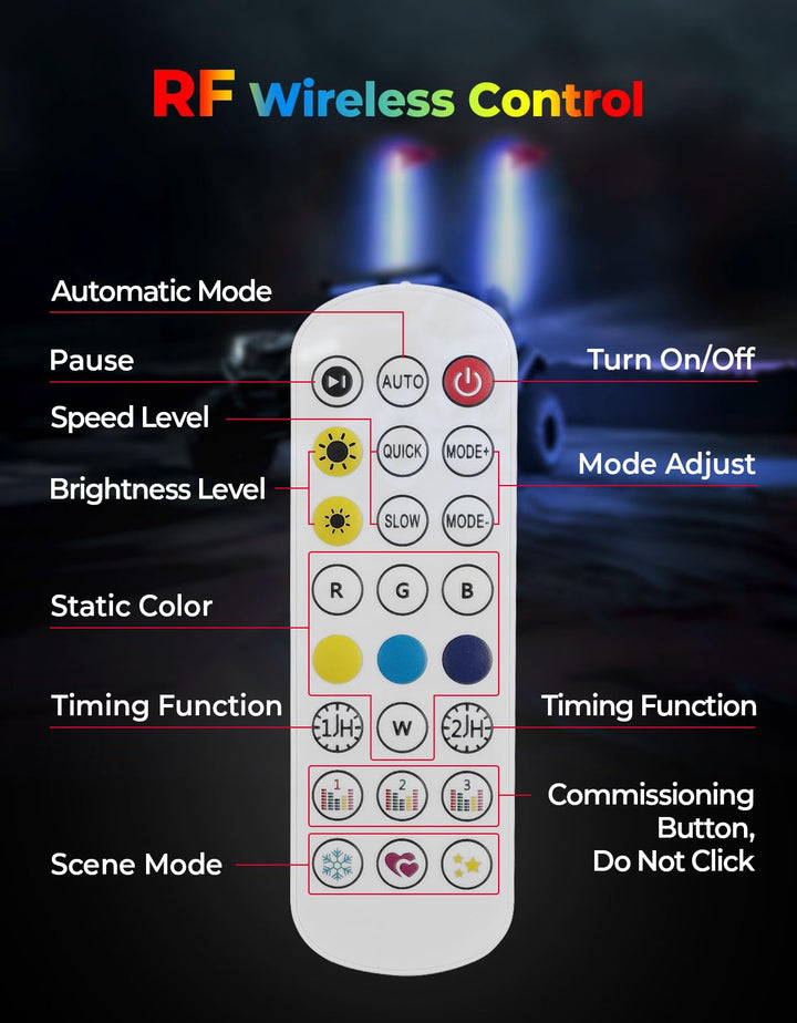 5FT LED RGB Flexible UTV Whip LIghts with a Free Switch - Kemimoto