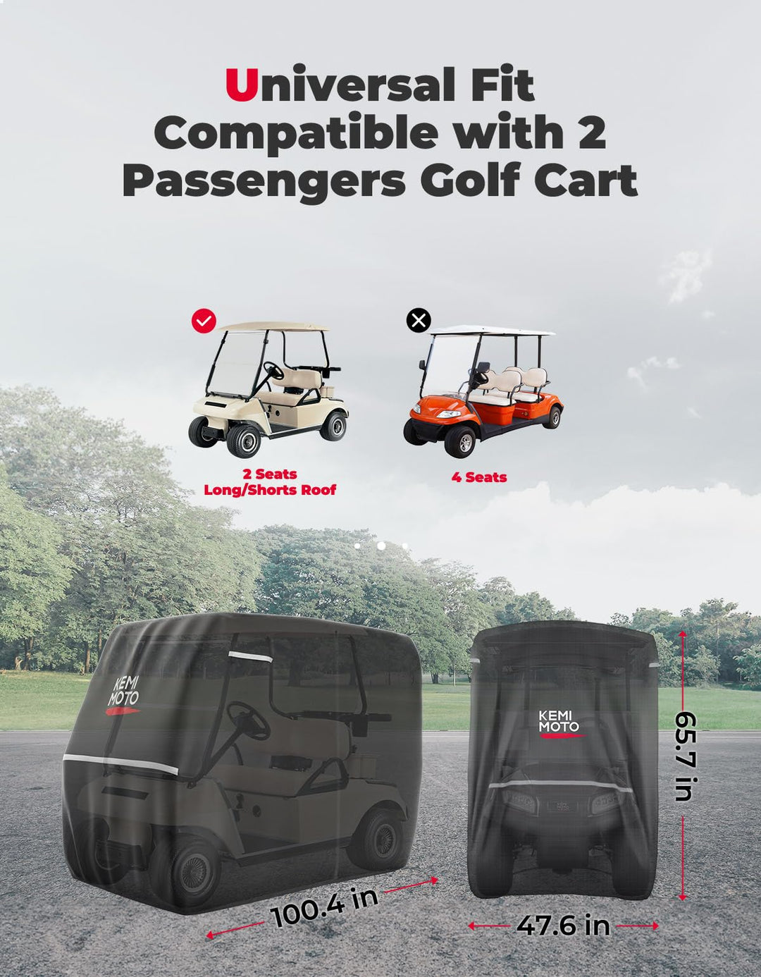 600D Waterproof Cover for EZGO Club Car 2 Passenger - Kemimoto