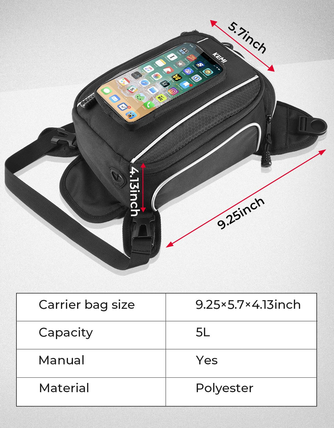 Motorcycle Tank Bag, 6.7 Inch Touchscreen Phone Pouch - Kemimoto