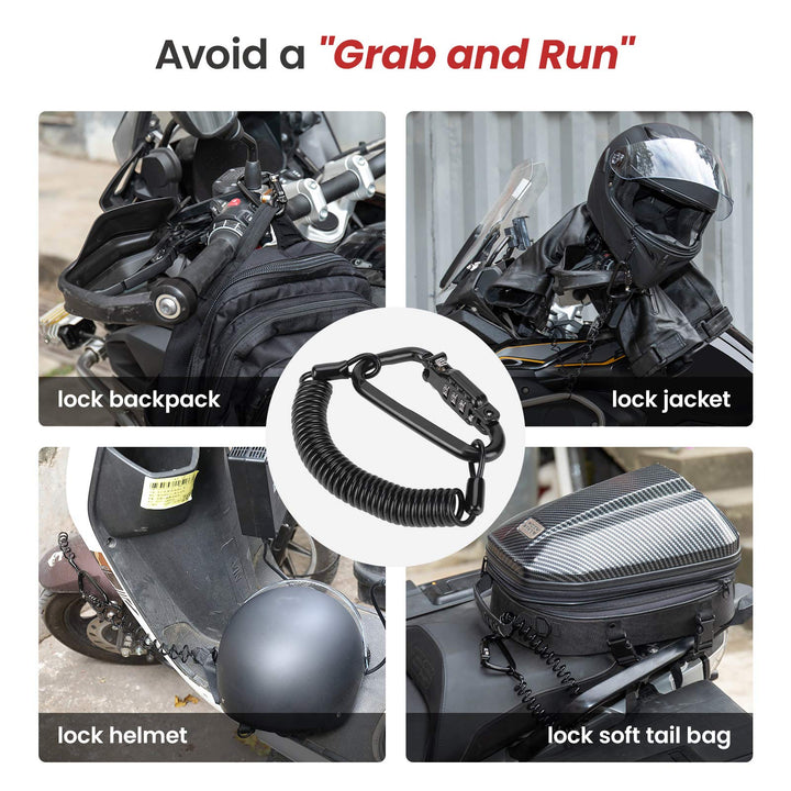Motorcycle Helmet Lock Combination Lock with Cable - Kemimoto