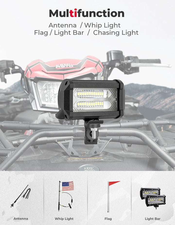 ATV Whip Light / Flag Mounting Bracket for 7/8"-9/8" Handlebar Rack Bars