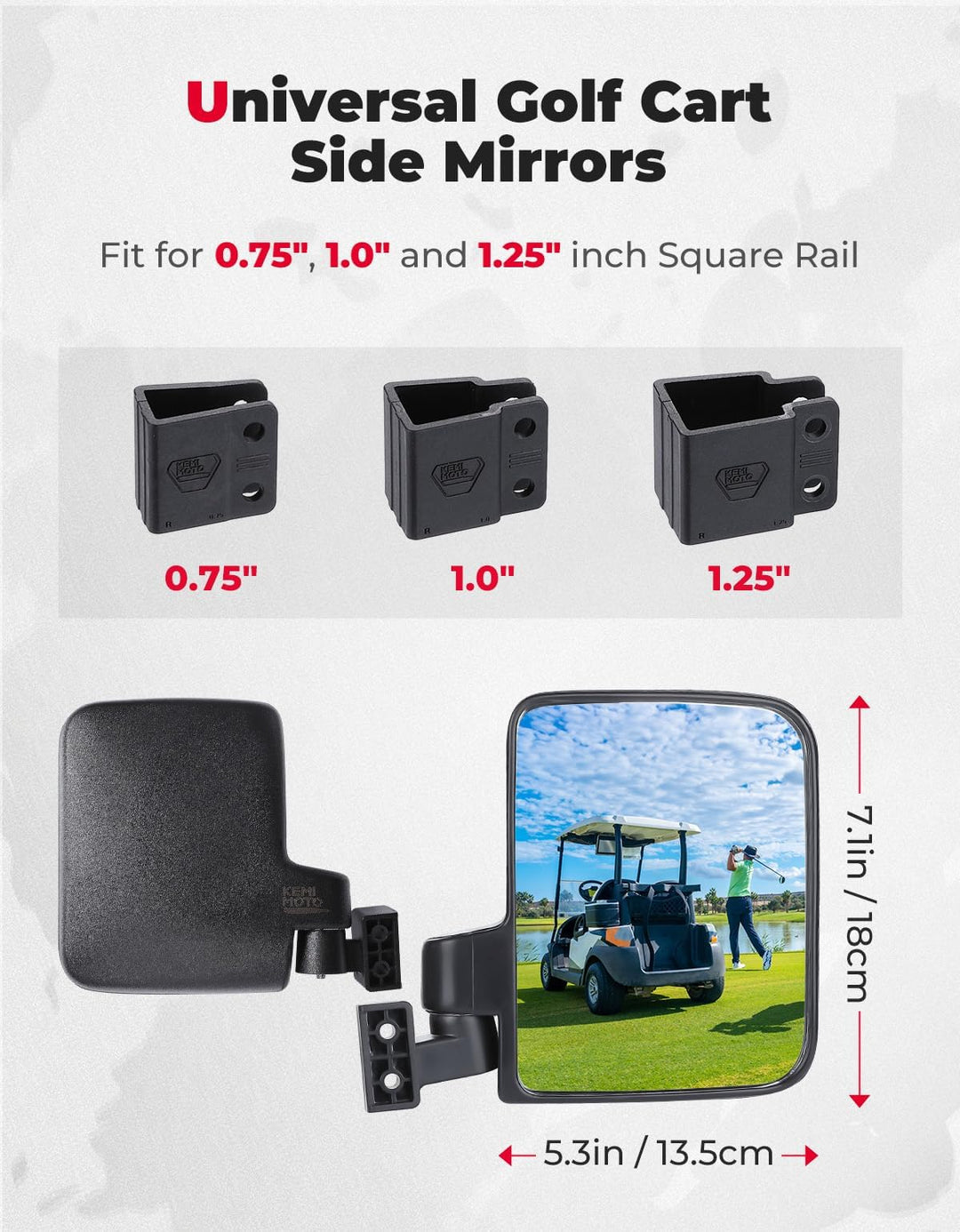 No Drilling Folding Side Mirrors for EZGO, Club Car, Drive2, ICON - Kemimoto