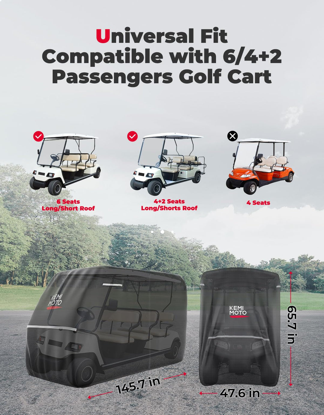 600D Waterproof Cover for EZGO Club Car 6/4+2 Passenger - Kemimoto