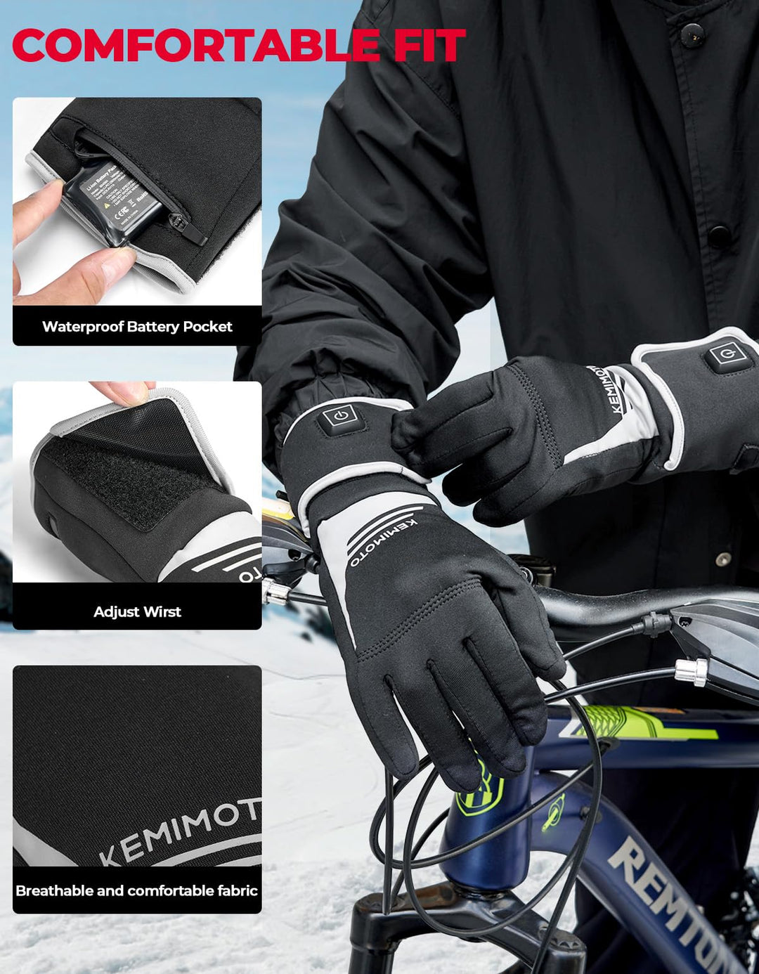 7.4V Heated Motorcycle Gloves Liners - Kemimoto