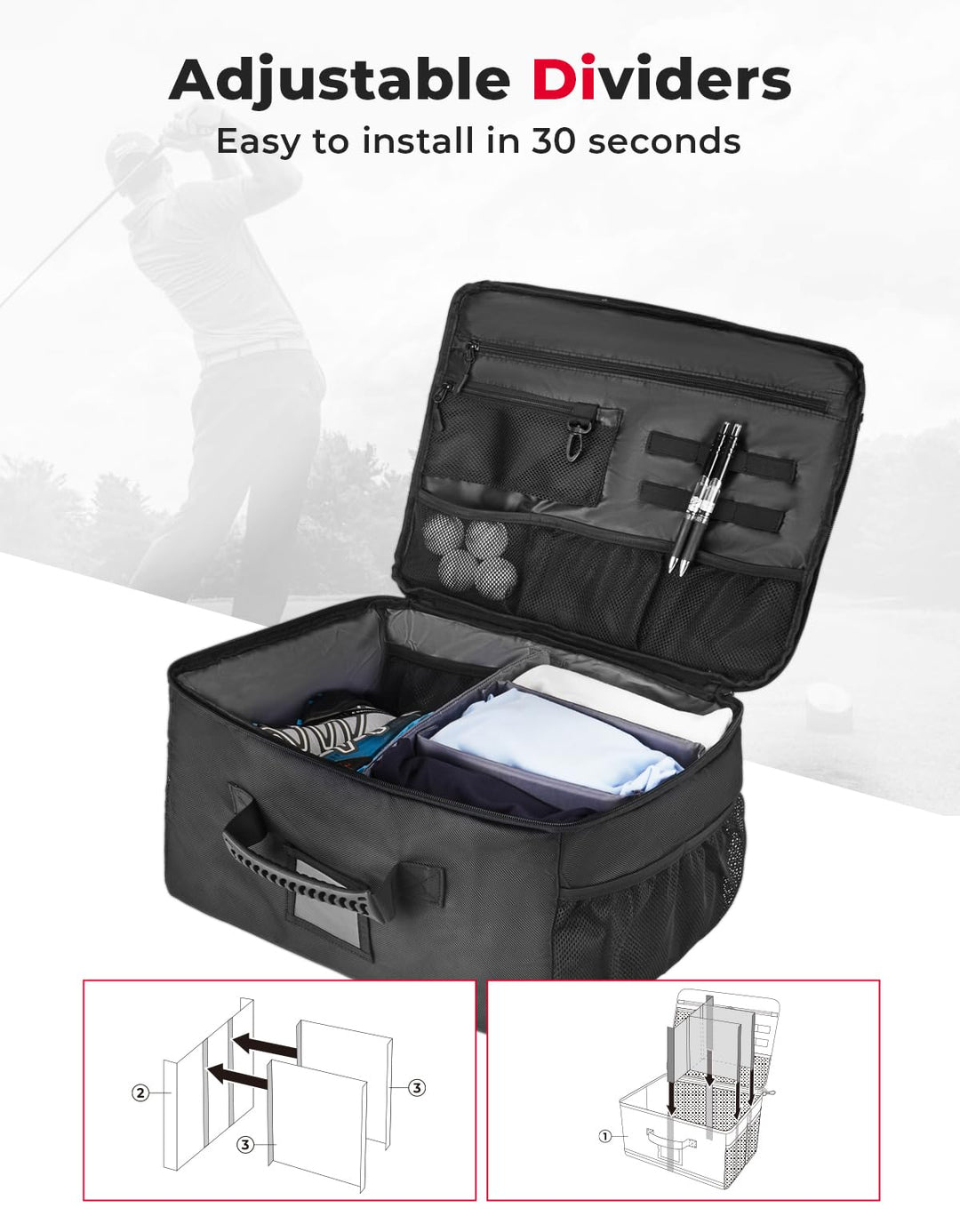 Golf Trunk Organizer for Car/ SUV Collapsible 1680D Waterproof