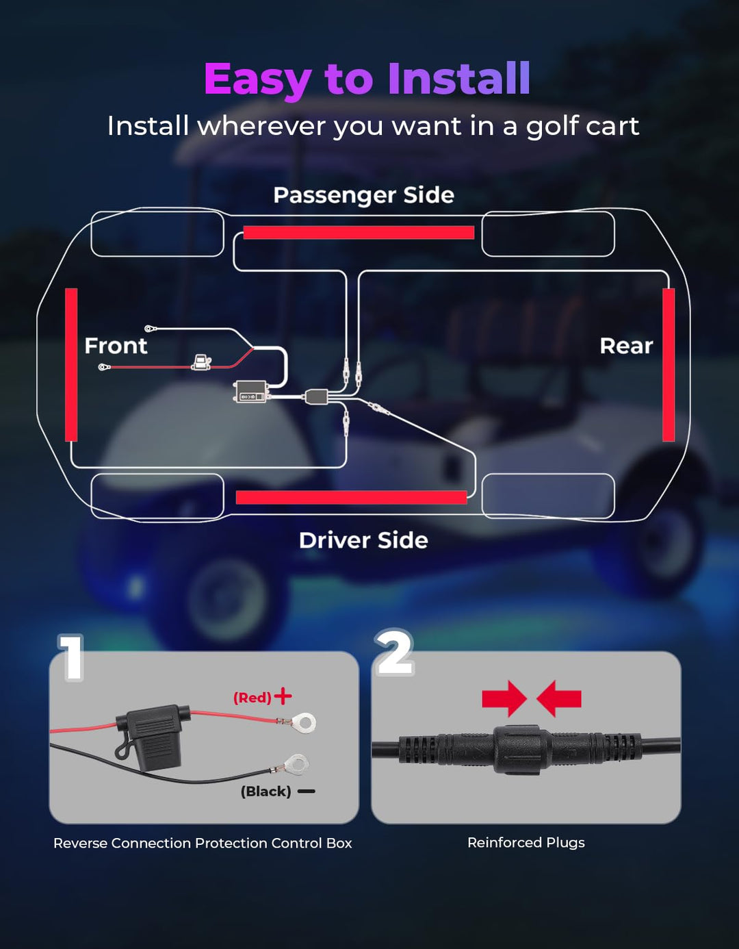 4PCS Golf Cart Underglow LED Light Strip Kit - Kemimoto