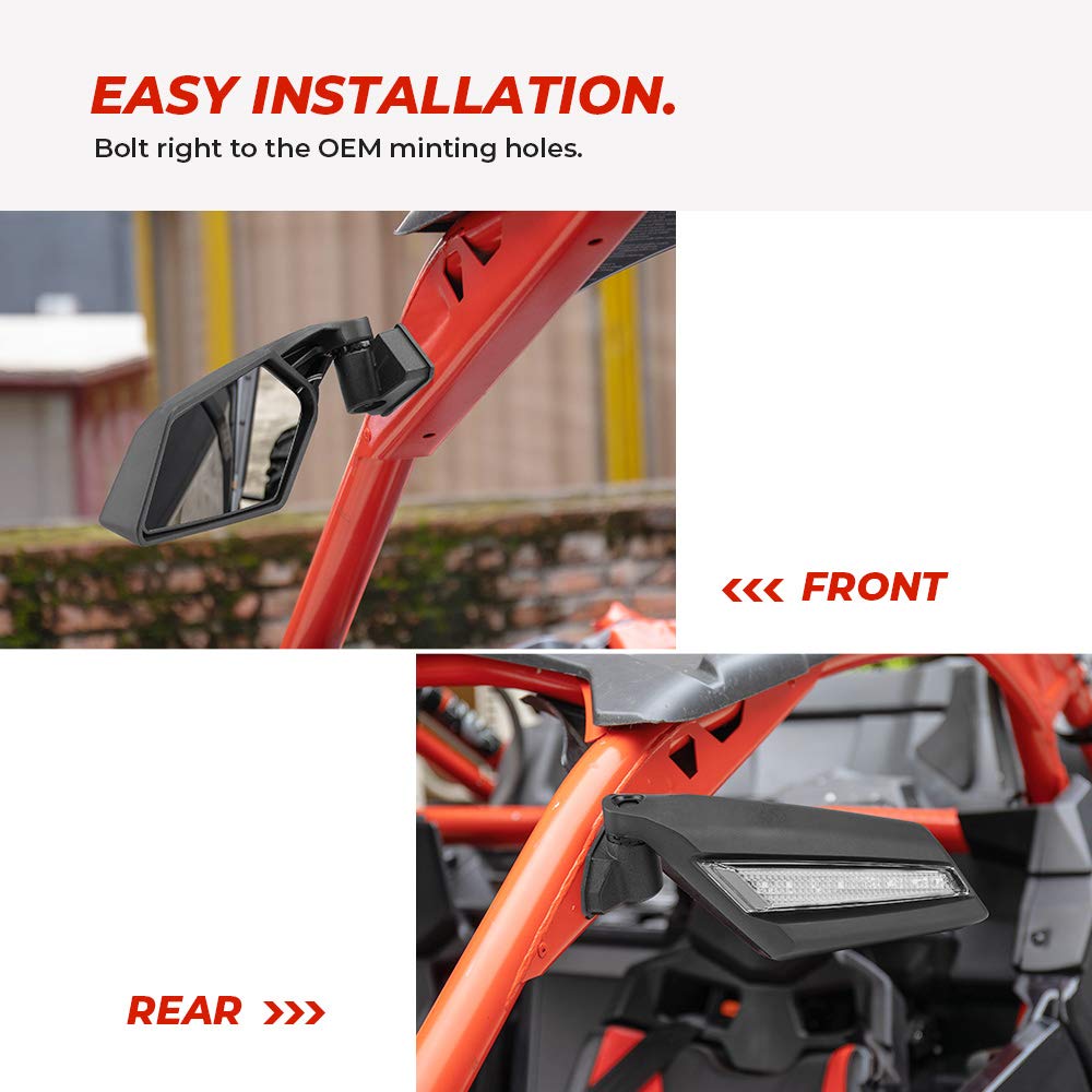 Side View Mirrors With LED Lights For Can-Am Maverick X3 & Other UTVs – Easy Mount!