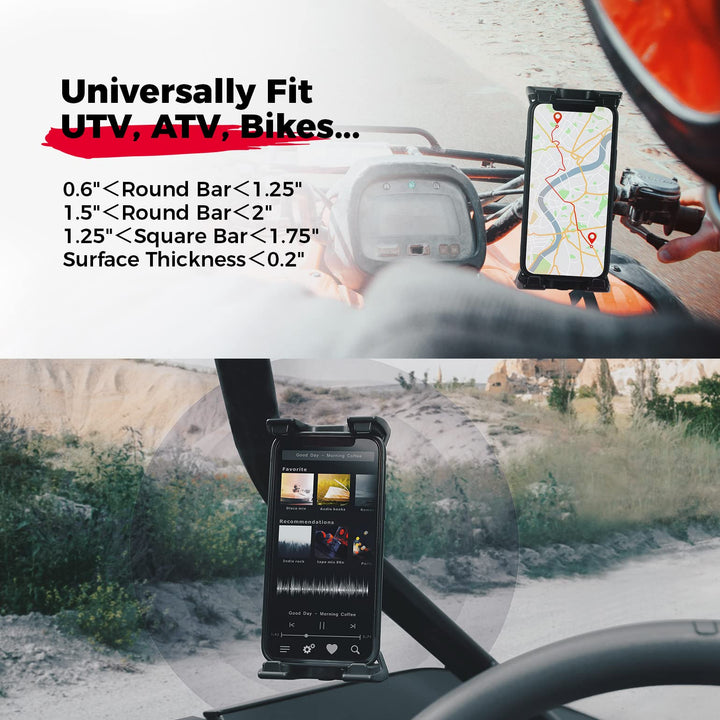 Universal Phone Holder 360°Adjustable with Button Lock For 0.6-1.25"/1.5-1.75" Roll Bar - Kemimoto