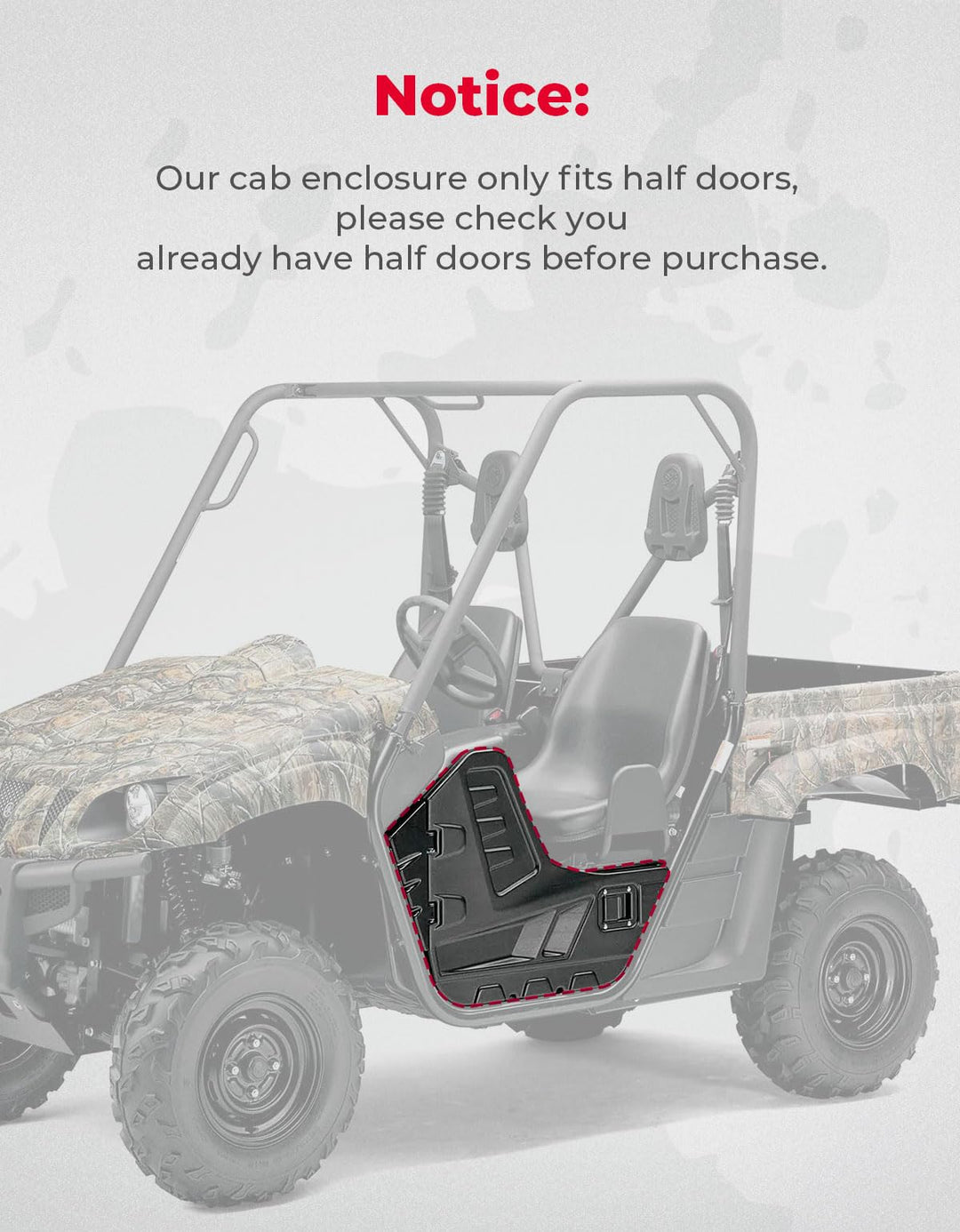 UTV Cab Enclosure Heavy-Duty 900D for Yamaha Rhino with Half Doors