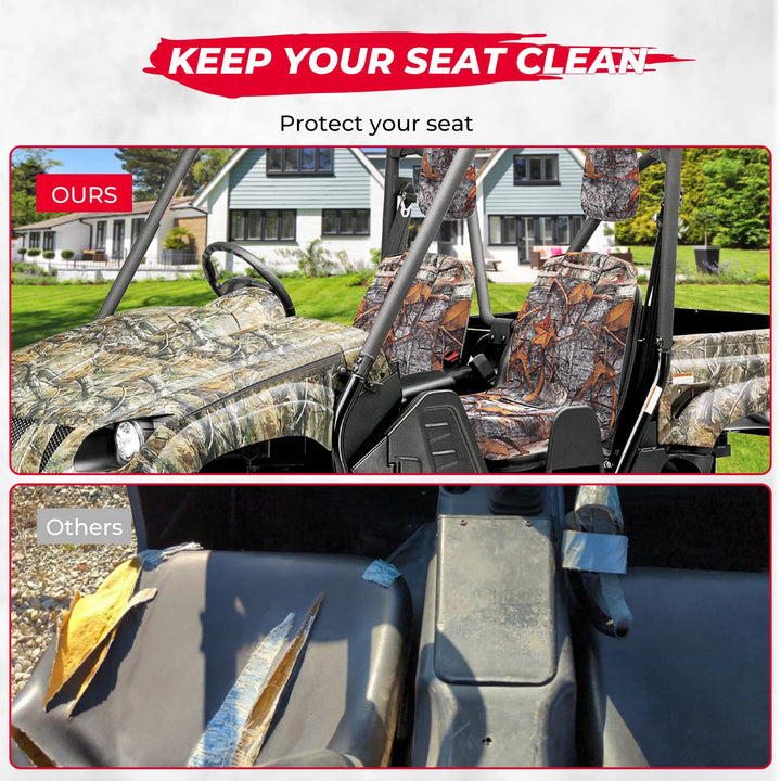 UTV Camo Bucket Seat Cover with Back Seat Cover Fit For Yamaha Rhino - Kemimoto